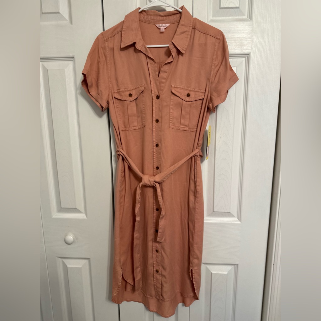 Elegant Tan Midi Shirt Dress